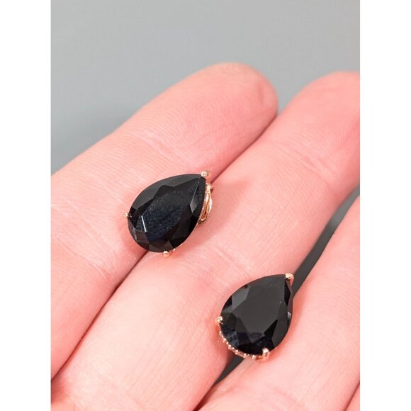 Bomb Party Earrings Black CZ Teardrop Stud Pierced - Picture 6 of 7